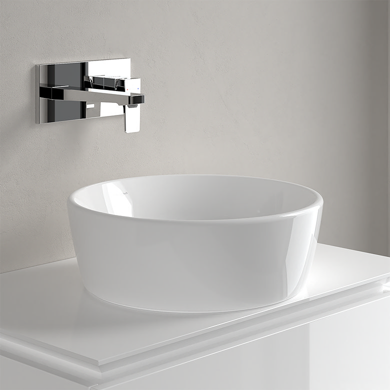 white round countertop basin in modern bathroom