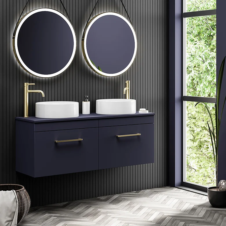 double counter top basins in large bathroom