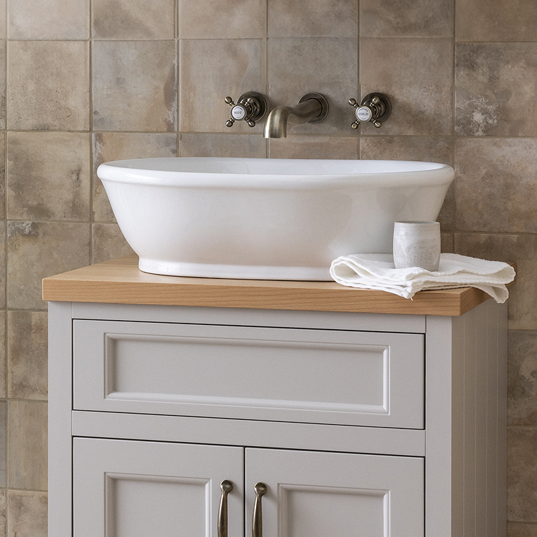 traditional roll top white counter in classic bathroom