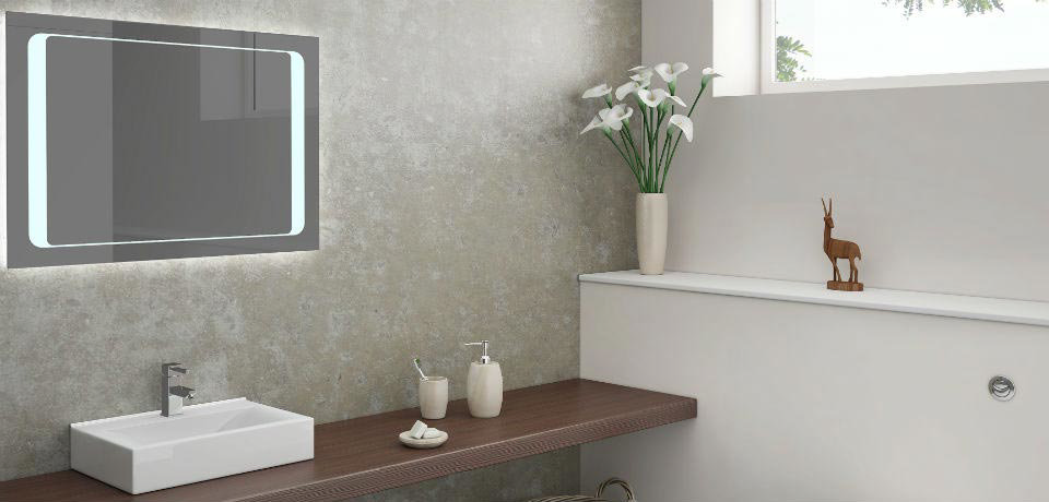 basin shelf and bathroom mirror