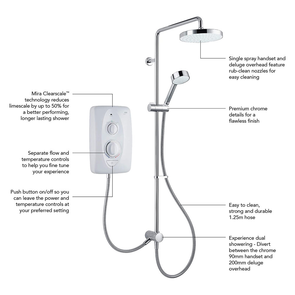 Mira Jump Dual 9.5 KW Electric Shower White 1.1788.578 Victorian