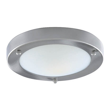 Searchlight IP44 Satin Silver Flush Fitting with Opal Glass Diffuser - 1131-31SS