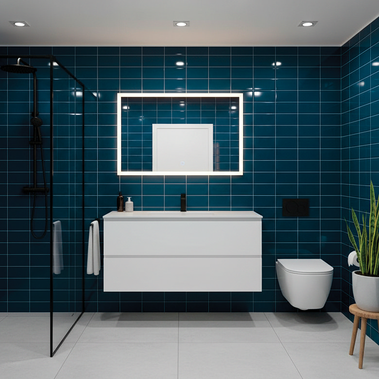 dark blue modern bathroom tiles in contemporary bathroom