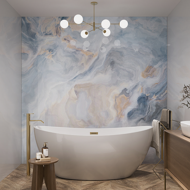 onyx blue and gold marble effect wall panel