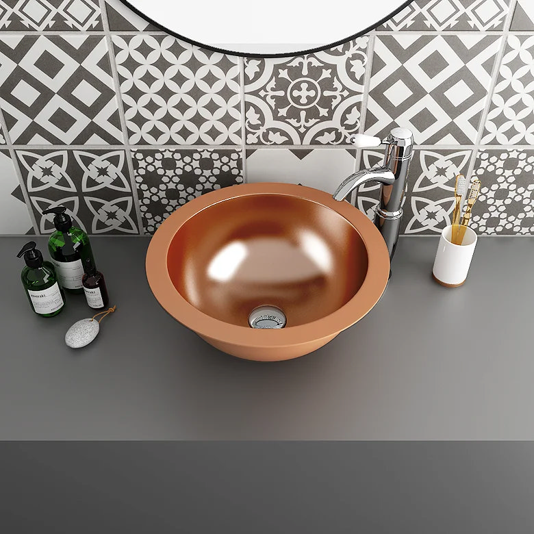 copper countertop basin with chrome tap