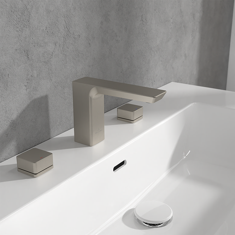 contemporary style brushed nickel basin mixer tap