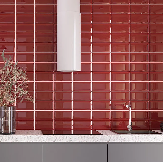 red metro tiles kitchen