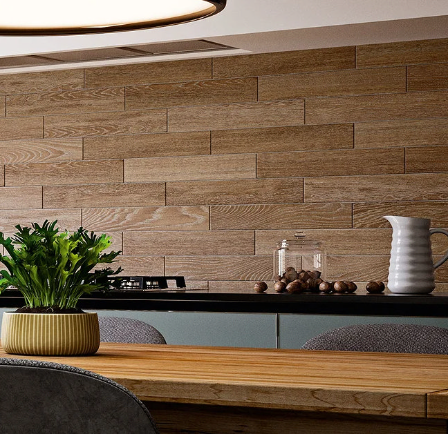 wood-effect tiles kitchen