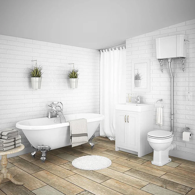 Chatsworth High Level White Roll Top Bathroom Suite