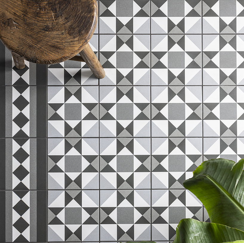 patterned black and white tiles