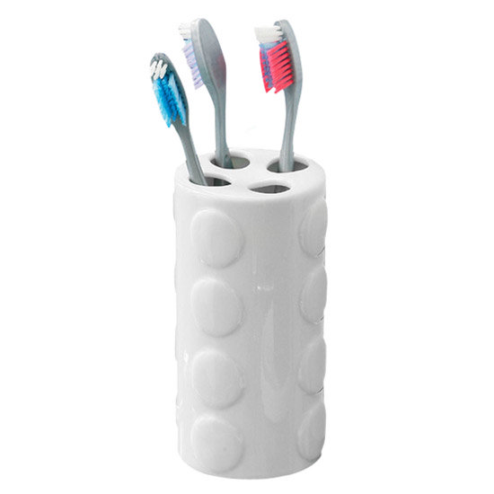 White Ceramic Toothbrush Holder with Circles Pattern 1601222 at