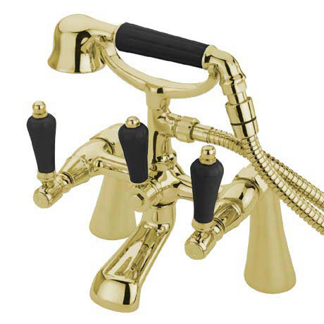 Tre Mercati Victoria Nero Pillar Bath Shower Mixer with Kit - Antique Gold