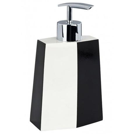 black and white soap dispenser