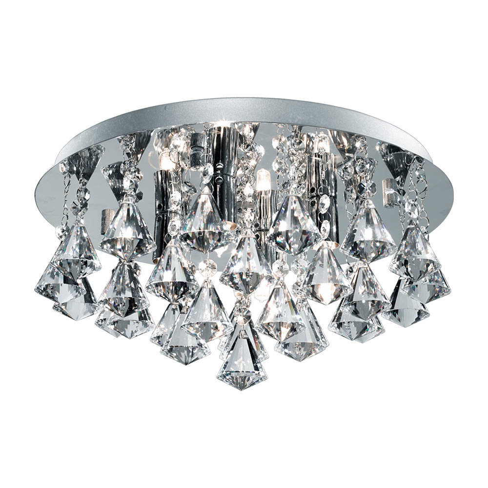 Searchlight IP44 Hanna 4 Light Crystal Ceiling Flush Fitting with Clear Pyramid Crystal Drops - 2204-4CC