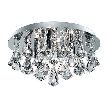 Searchlight IP44 Hanna 4 Light Crystal Ceiling Flush Fitting with Clear Pyramid Crystal Drops - 2204