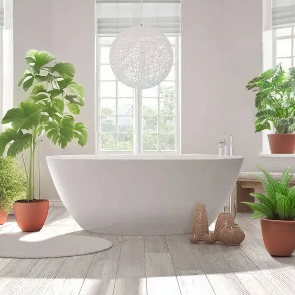Modern Freestanding tub with plants