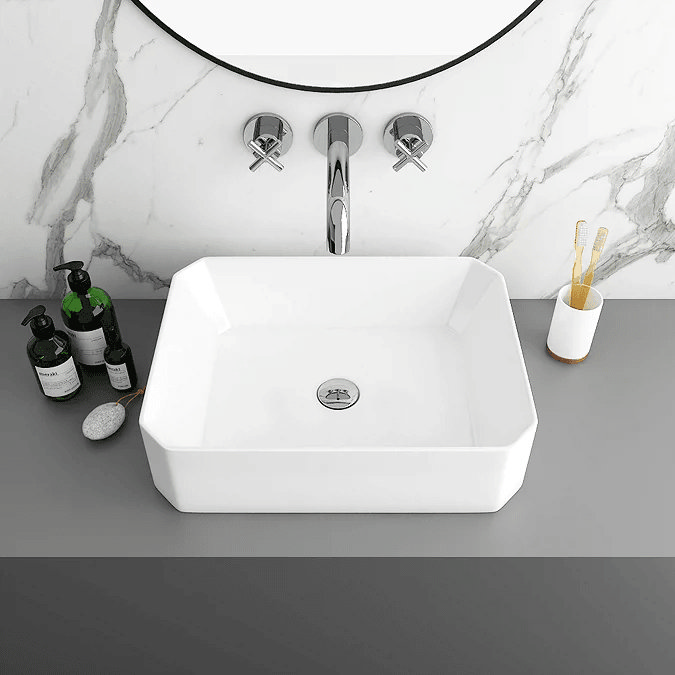 Wall mount chrome taps with countertop basin