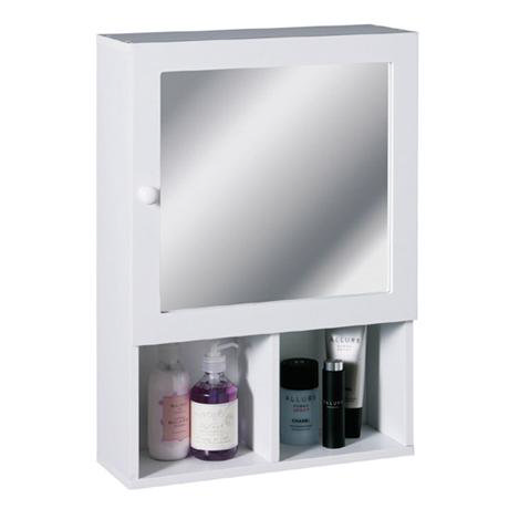 White Wood Wall Cabinet with 2 Compartments and Mirrored Door - 2401408
