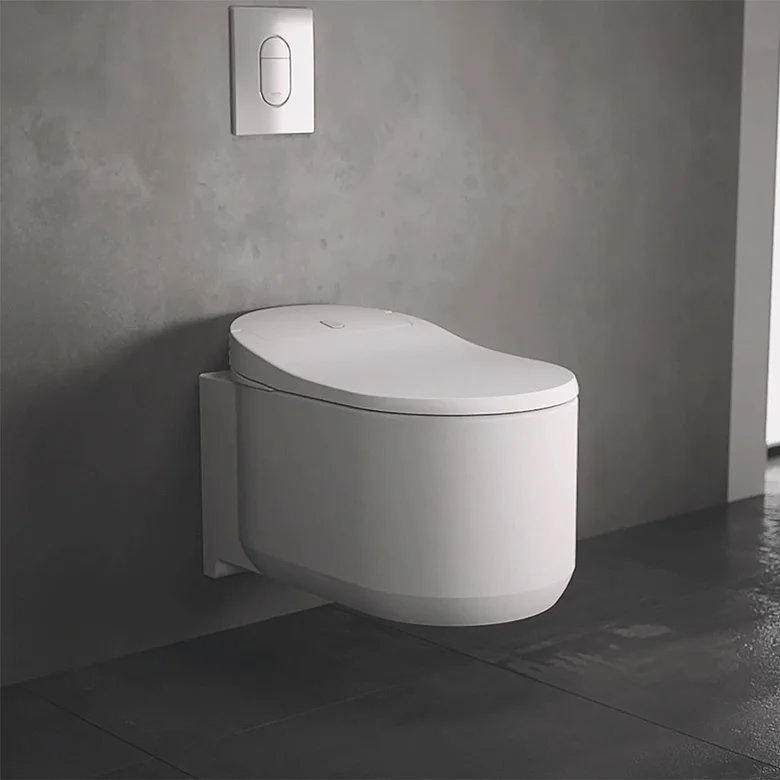 wall hung smart Japanese toilet in luxury bathroom