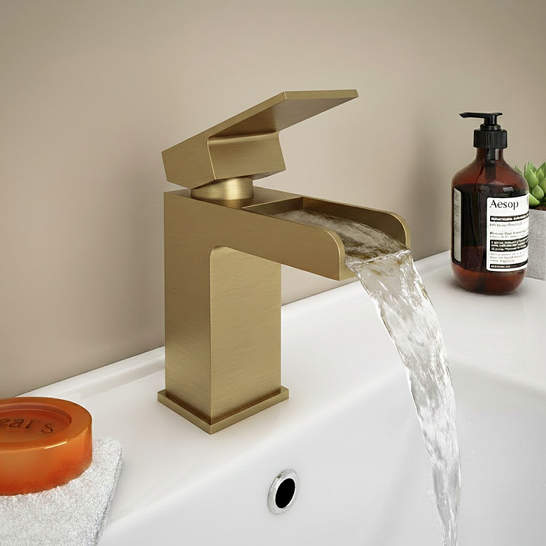 luxurious brushed brass waterfall basin mixer tap