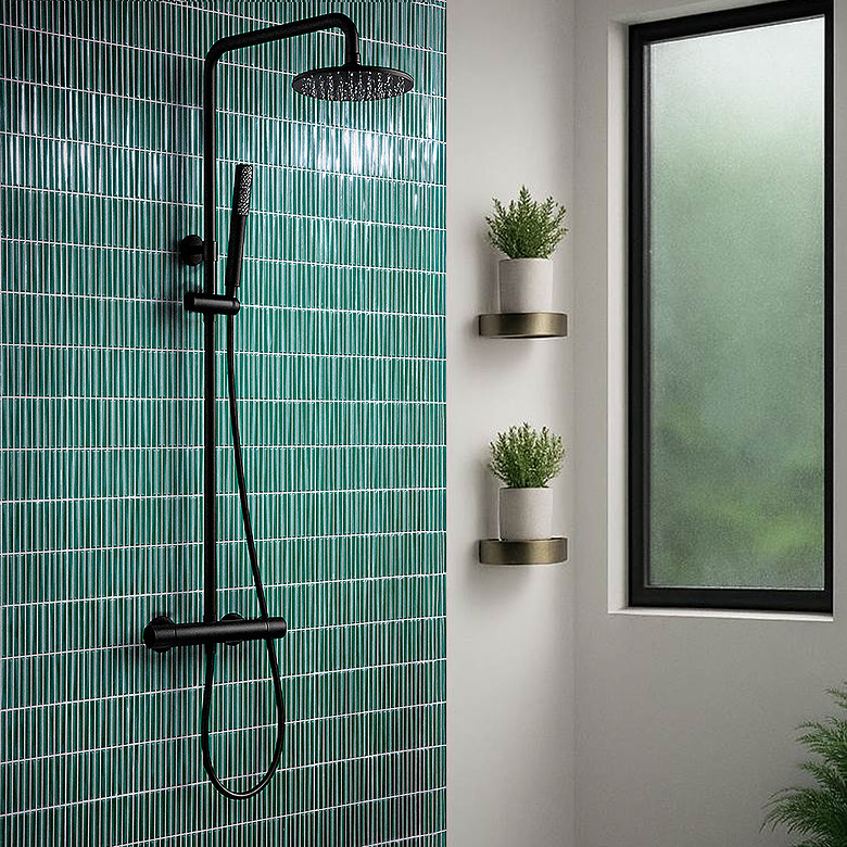 blue kit kat textured tiles in luxury bathroom
