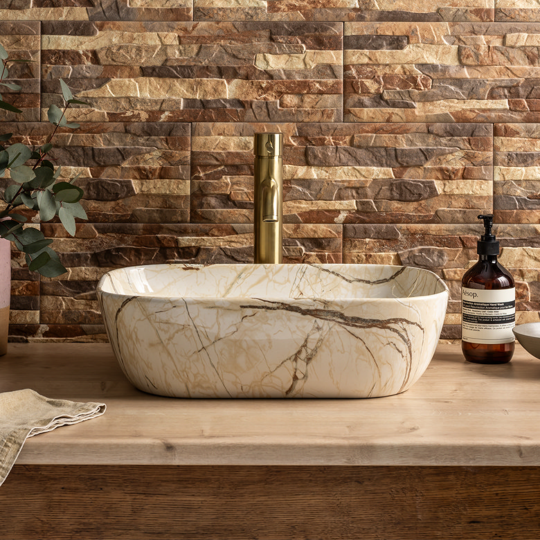 luxury curved marble effect counter top basin