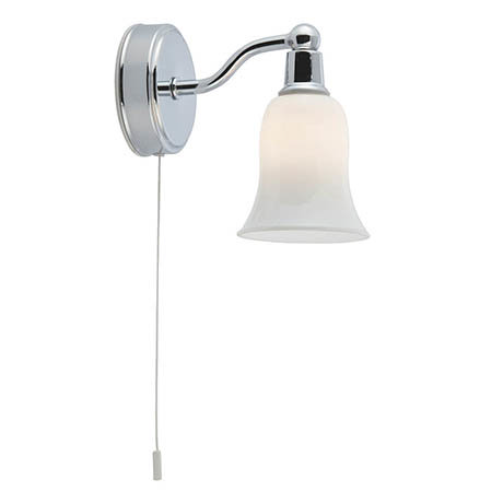 Searchlight Belvue Chrome Wall Light with White Glass Shade - 2931-1CC-LED