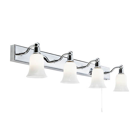 Searchlight Belvue Chrome 4 Light Wall Bar with White Glass Shades - 2934-4CC-LED