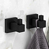 2 x Arezzo Matt Black Modern Square Robe Hooks profile small image view 1 