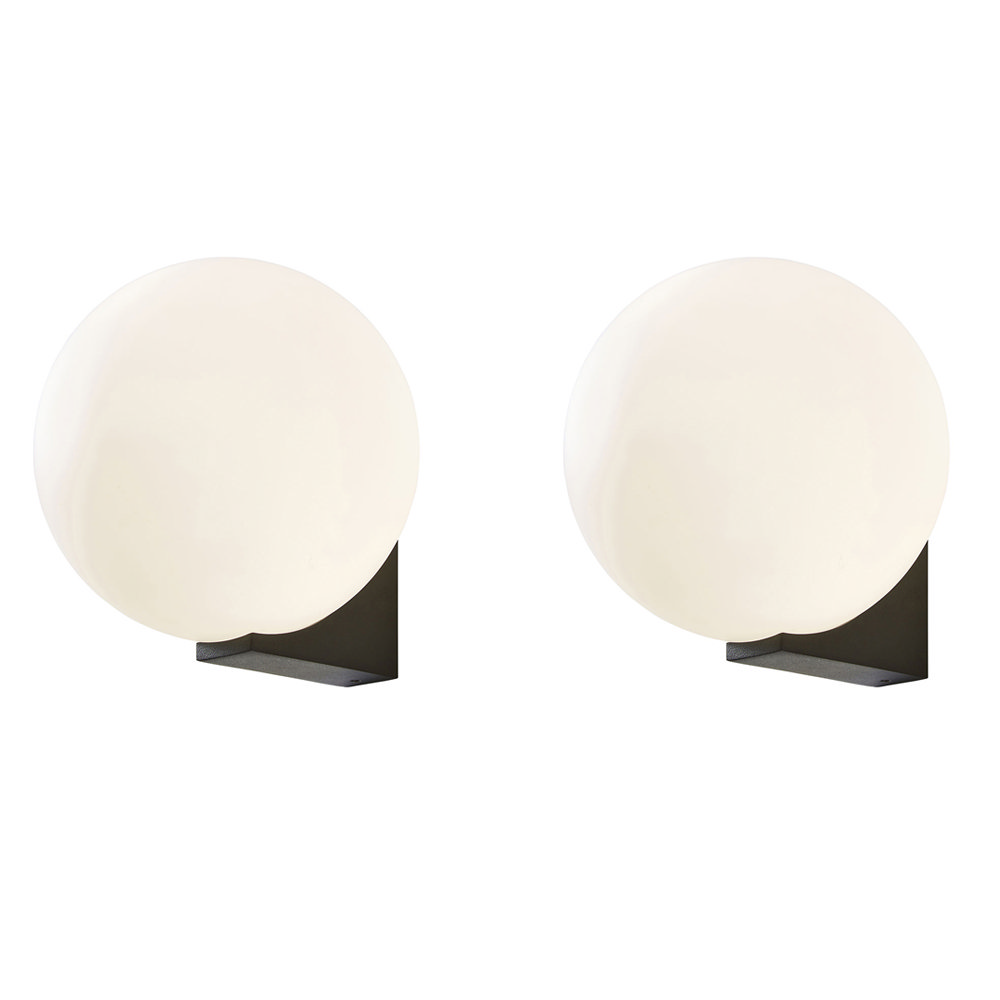 2 x Revive Black Bathroom Wall Lights with Globe Shades