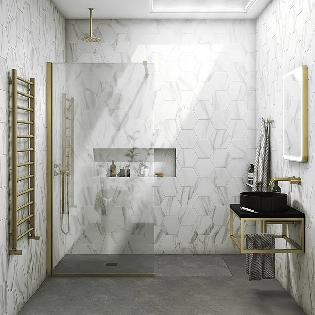 Arezzo Square Brushed Brass Frameless Wetroom Screen 