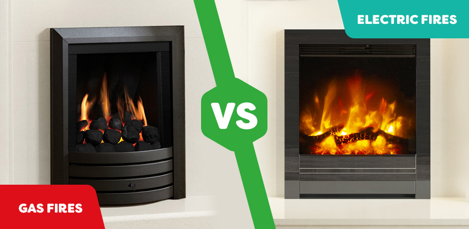 gas fire vs electric fire comparison showing genuine gas flames and an electric flame effect