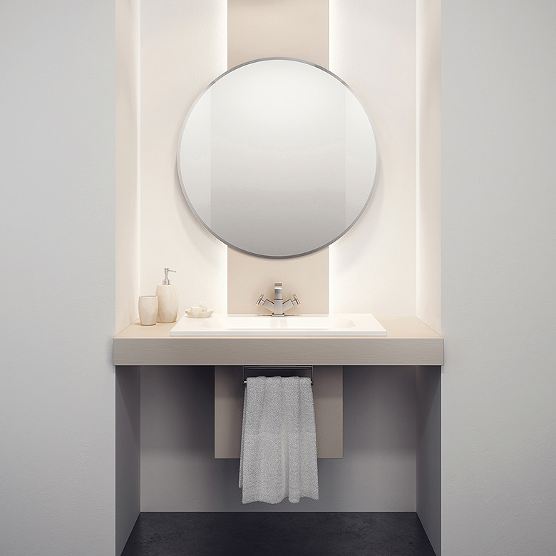 luxury round cloakroom mirror in small bathroom