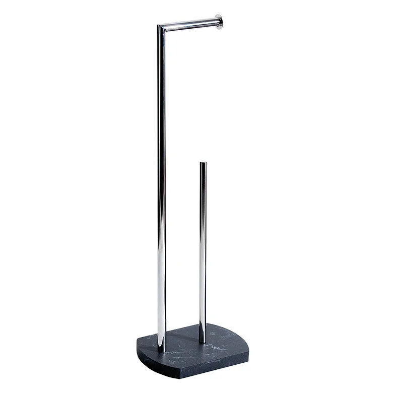 dual chrome toilet roll holder with dark grey marbled base