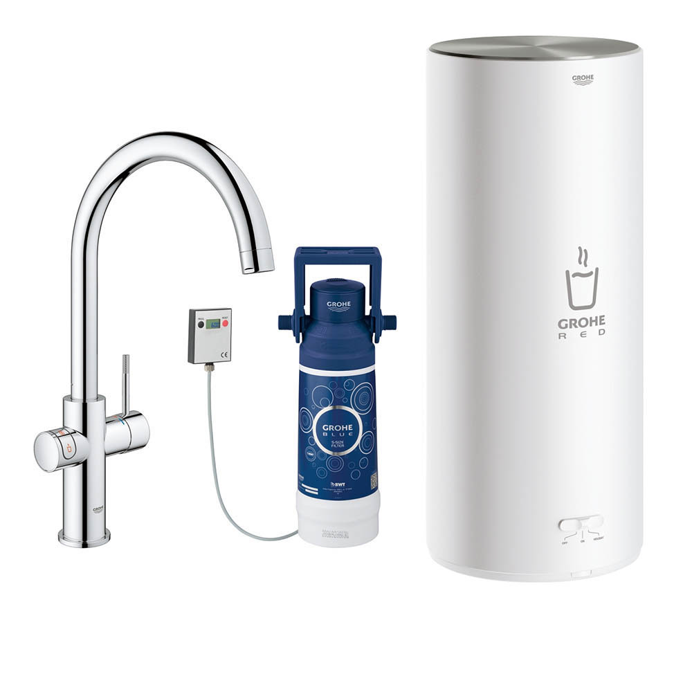 Grohe RED Duo Instant Boiling Water Kitchen Tap and L Size Boiler - Chrome - 30328001