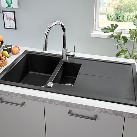 Grohe K400 1 5 Bowl Composite Kitchen Sink With Drainer Granite Black 31642ap0