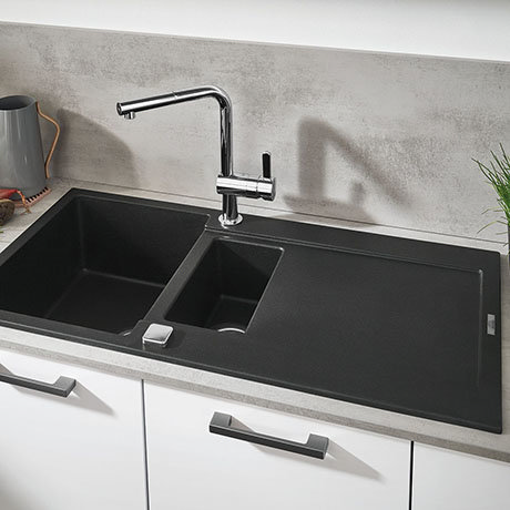 Grohe K500 1 5 Bowl Composite Kitchen Sink With Drainer Granite Black 31646ap0