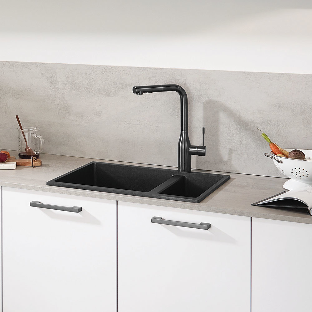 Grohe K500 1.5 Bowl Composite Quartz Kitchen Sink - Granite Black ...