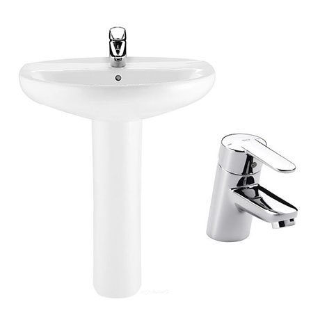 Roca Laura 560mm 1TH Basin with Full Pedestal + Victoria Basin Tap Pack