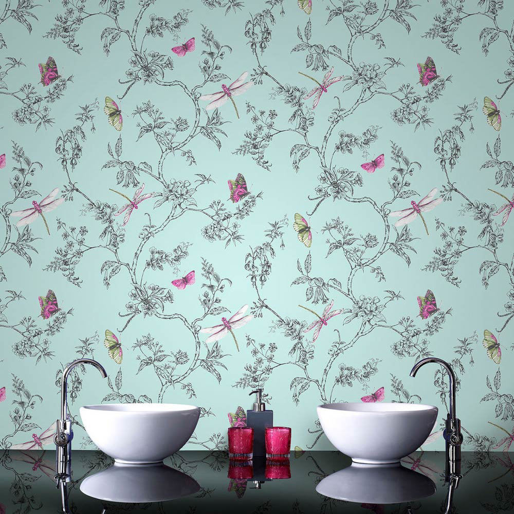 Graham Brown Nature Trail Duck Egg Bathroom Wallpaper