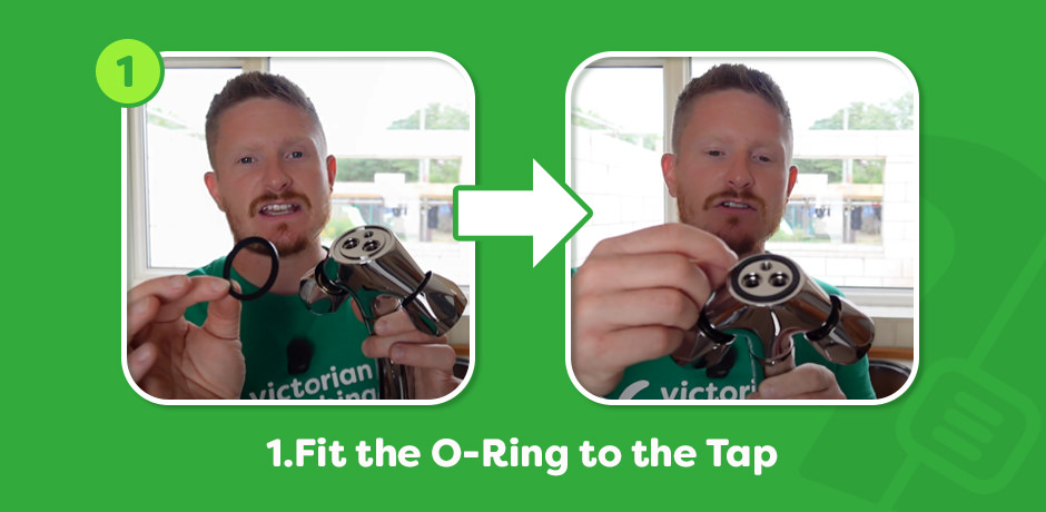 step one, fitting the o-ring to the tap