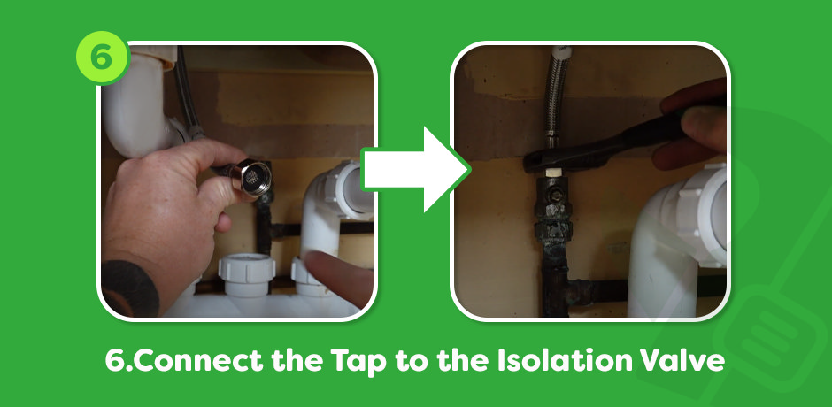 step six, connect tap to the isolation valve