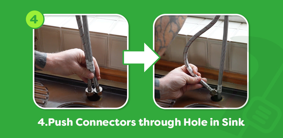 step four, push connectors through hole in sink