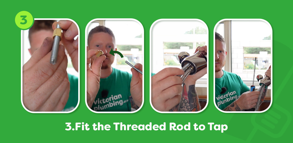 step three, fit the threaded rod to tap