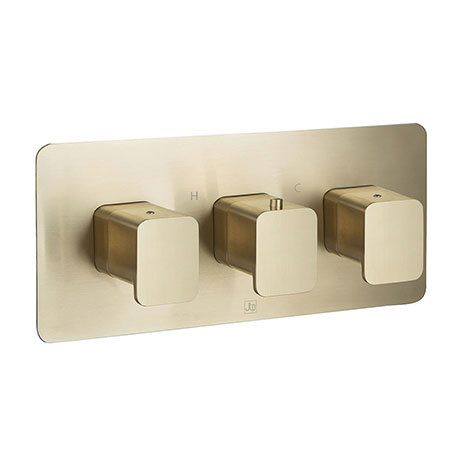 JTP Hix Brushed Brass Twin Outlet Thermostatic Concealed Shower Valve Horizontal