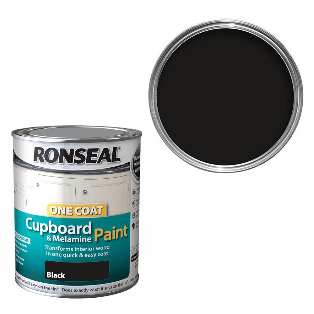 Ronseal One Coat Cupboard &amp; Melamine Paint 750ml - Black Gloss