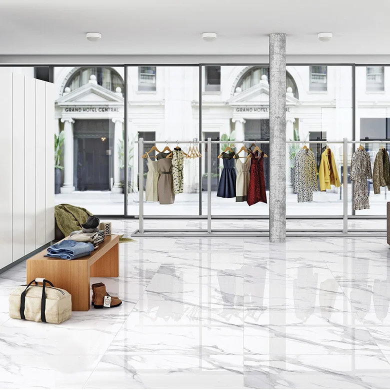 large format white marble retail floor tiles