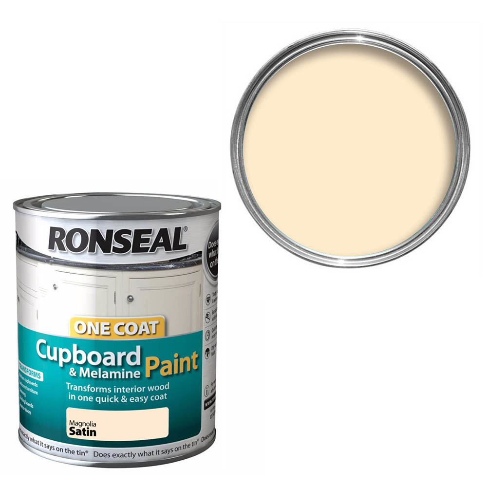 Ronseal One Coat Cupboard &amp; Melamine Paint 750ml - Magnolia Satin