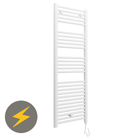 E-Diamond Electric Only Heated Towel Rail - W480mm x H1375mm - White - Straight