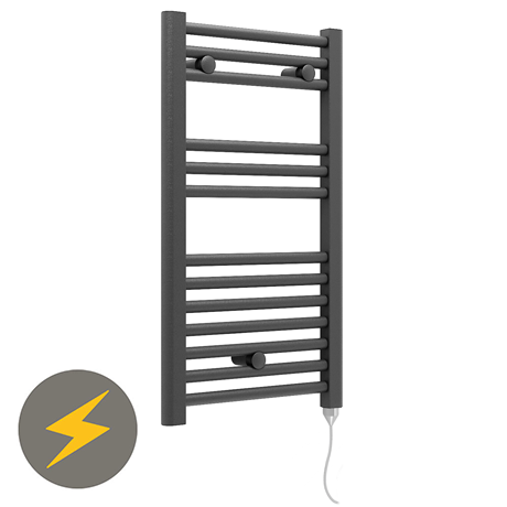 E-Diamond Electric Only Heated Towel Rail - W400mm x H720mm - Anthracite - Straight